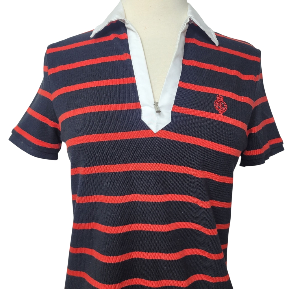 Lauren Ralph Lauren Women's Black and Red Preppy Collared Striped Top XS Petite - Picture 2 of 7